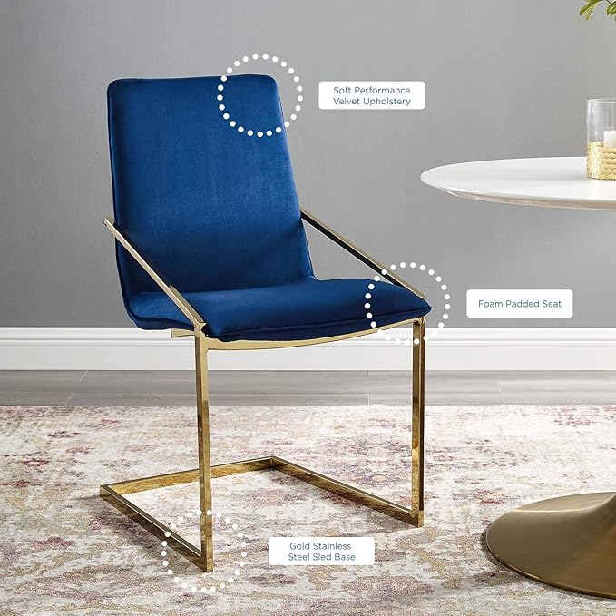 Modway Pitch Performance Velvet Dining Armchair, Gold Navy 21.5 x 19.5 x 35.5