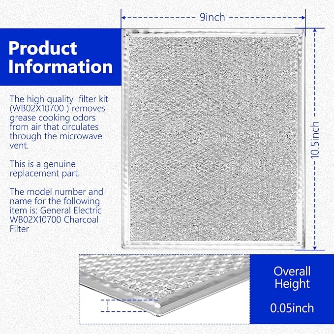 HASMX Aluminum Replacement Grease Filter for Range Hood 9" x 10.5" x 1/8" - Replaces Part Number GE: WBX8406. American Metal Filter: RHP0808, RBF0901. Homefilter: HF120 (2)