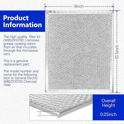 HASMX Aluminum Replacement Grease Filter for Range Hood 9" x 10.5" x 1/8" - Replaces Part Number GE: WBX8406. American Metal Filter: RHP0808, RBF0901. Homefilter: HF120 (2)