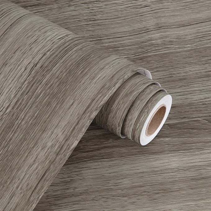 WESTICK Grayish Brown Wood Contact Paper Peel and Stick Wallpaper Wood Vinyl Wrap Waterproof Thick Wooden Grain Contact Paper for Countertops Desk Dresser Kithcen Cabinets Shelf Liner 15.8" x 393"