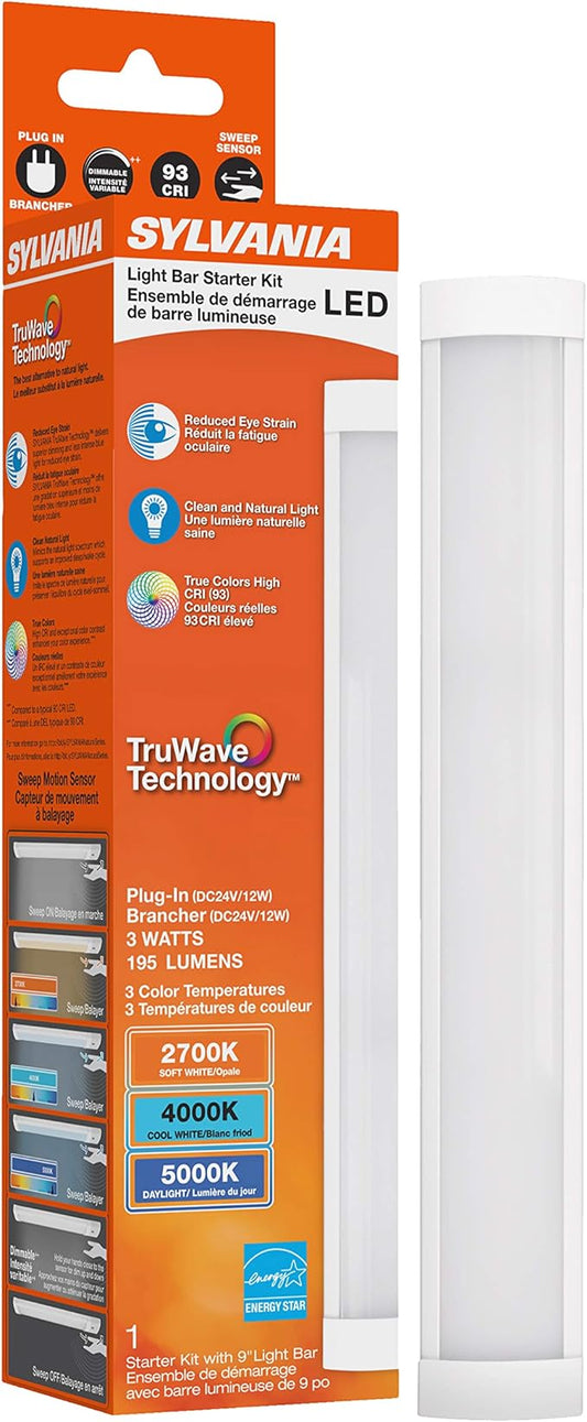 Sylvania TruWave Natural Series 3-Way Selectable 9" LED Under Cabinet Light Starter Kit, Soft / Cool / Daylight, Plug-in Adapter - 1 Pack