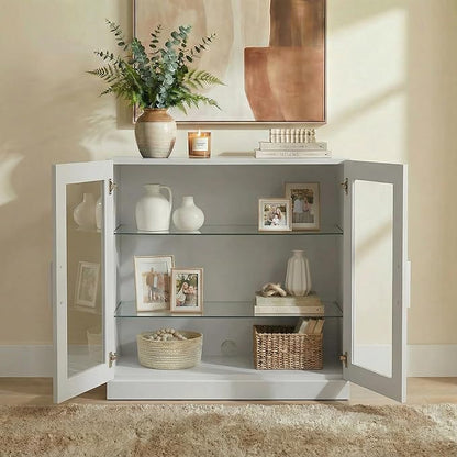 Casaphoria Adam Sideboard Buffet Cabinet with Storage, Display Cabinet with Glass Doors & Adjustable Shelves, 31" W x 36" H Buffet Cabinet for Entryway Kitchen Living Room, White