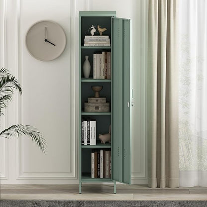 Manhattan Comfort Naomi 72.8'' Tall Storage Cabinet, Single Metal Locker with Lock, Adjustable Shelves, Vented Door & Floor Protectors, Modern Garage & Office Organizer, Green