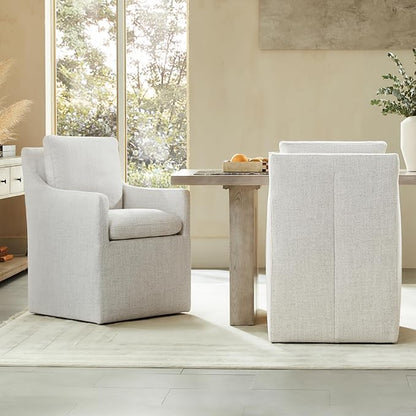 KISLOT Upholstered Dining Chairs with Casters, No Assembly Modern Accent Armchair with Rollers for Dining Room, Bedroom, Living Room, Reading Room, Already Assembled, Linen, 1 Box