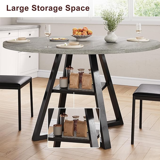 Jocoevol Round Dining Table for 4,Kitchen Dining Room Circle Dinner Pedestal Table,Space Saving Wood Kitchen & Dining Room Furniture (Grey, 47In)