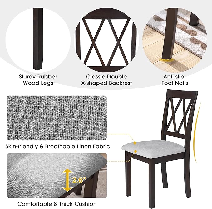 Ball & Cast 5-Piece Farmhouse Drop Leaf Folding Dining Table with Chairs, 29.57"~45.67" Extendable Table w/4pcs Backrest Dining-Chair, Foldable Kitchen Breakfast Set for 4,Space Saving,Espresso