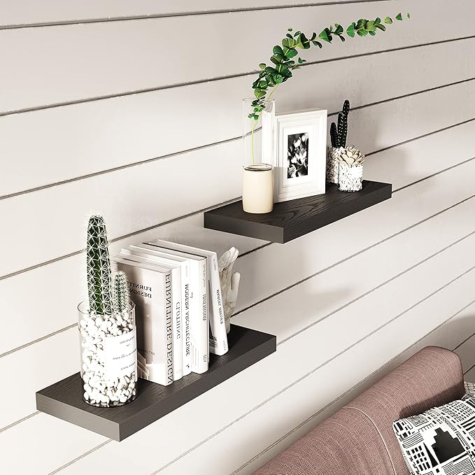 GREENDEW Floating Shelves Invisible Wall Mounted Set of 2, Retro Hanging Wall Decor Shelf 16 x 9 for Living Room, Bedroom, Bathroom, Kitchen (Black)