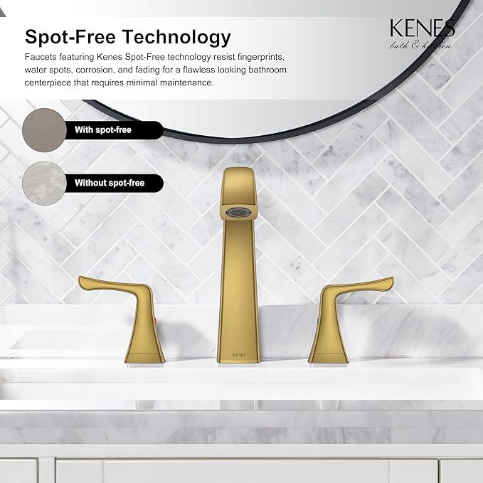 KENES Gold Bathroom Faucets for Sink 3 Hole, Brushed Gold 8 Inch 2 Handle Widespread Bathroom Faucet, Bathroom Vanity Faucet with Pop Up Drain & Supply Lines, LJ-9075-4