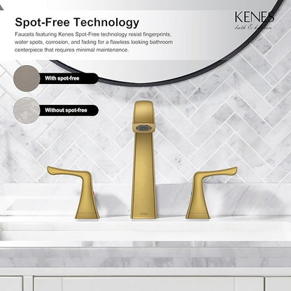 KENES Gold Bathroom Faucets for Sink 3 Hole, Brushed Gold 8 Inch 2 Handle Widespread Bathroom Faucet, Bathroom Vanity Faucet with Pop Up Drain & Supply Lines, LJ-9075-4