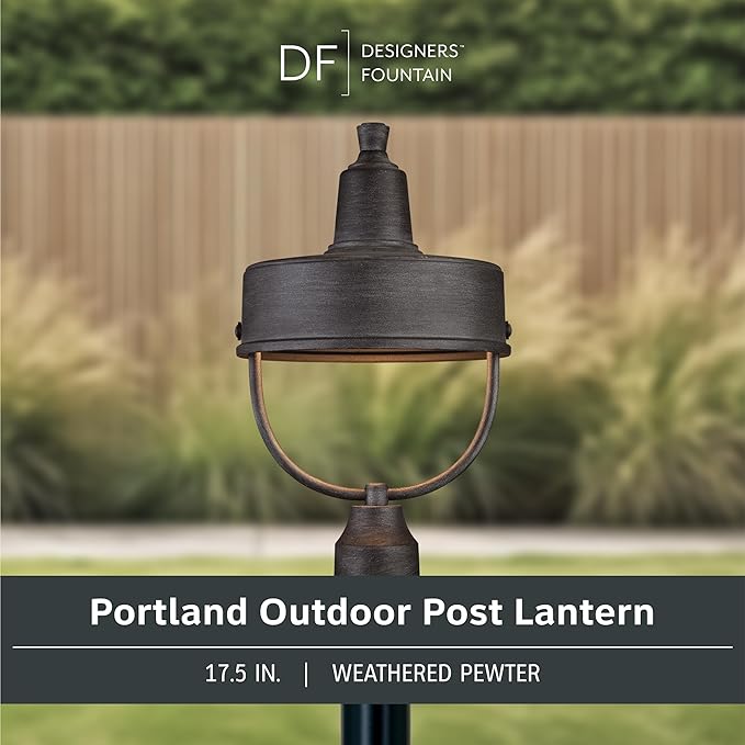 DESIGNERS FOUNTAIN 33146-WP Portland-DS Outdoor Post Lantern, Weathered Pewter