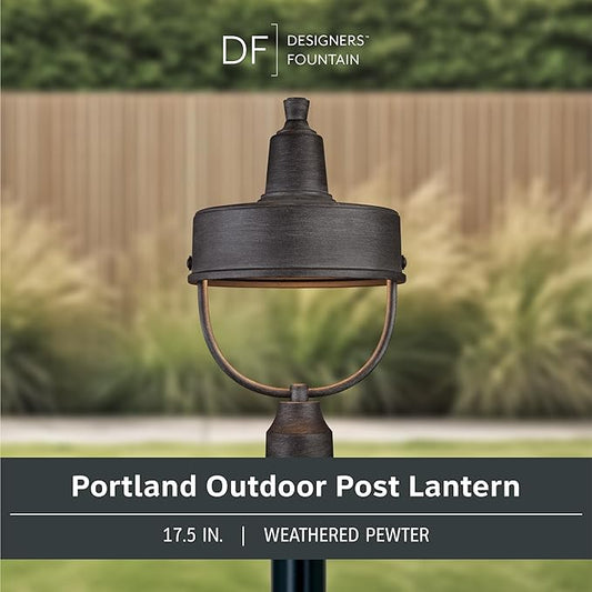 DESIGNERS FOUNTAIN 33146-WP Portland-DS Outdoor Post Lantern, Weathered Pewter