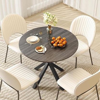 Giantex 36" Round Dining Table for 4, Farmhouse Kitchen Table with Rubber Wood Legs, Adjustable Foot Pads, Dining Room Tables for Dinette, Small Space, Dinner, Living Room, Restaurant