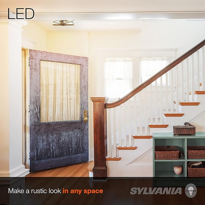 Sylvania Wellesley Vintage Drum Light Fixture, Antique Black Metal and Seeded Glass, 2 Dimmable 60W LED A19 Bulbs Included (60063)