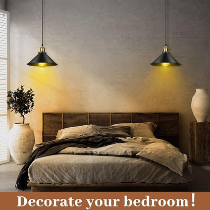 Retisee 6 Pieces Industrial Pendant Lights E26 E27 Base Farmhouse Lampshade for Hanging Light Vintage Metal Shade Fixtures Barn for Kitchen Dining Room Home Bar Foyer(Black)