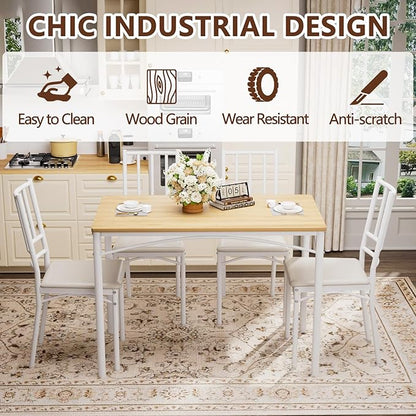 5 Piece Dining Table Set for 4, Farmhouse Kitchen Table and PU Chairs, Small Space Compact Dinette, Wood Top & Metal Frame, Breakfast Nook Set for Apartment Dining Room (Walnut+Black)