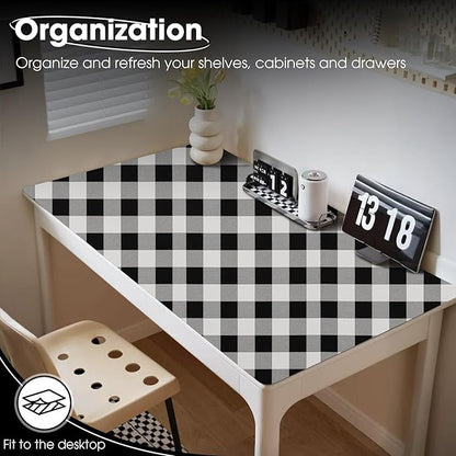 Drawer and Shelf Liner, Non-Slip Kitchen Cabinet Liners Non-Adhesive Thick Strong Grip Waterproof Washable Mats Protect Dresser Shelves Cupboard Bathroom Cabinets, Buffalo Plaid, 18 in X 10 FT