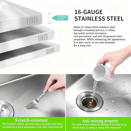 Kitsitchen Undermount Kitchen Sink, 16 Gauge T-304S Stainless Steel Workstation Sink, 50/50 Double Kitchen Sinks, 30" x 18" x 10" Large and Deep Handmade Kitchen Sinks with Accessories