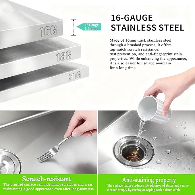Kitsitchen RV Ktichen Sink,16 Gauge Stainless Steel Undermount Kitchen Sink with Strainer & Bottom Gird, 27" x 16" Double Bowl Kitchen Sinks Used at RV, Outdoor,Bathrom and Camper, R10 Round Corner