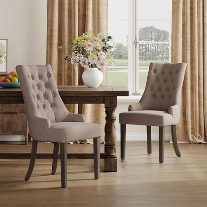 COLAMY Wingback Upholstered Dining Chairs Set of 2, Fabric Side Dining Room Chairs with Tufted Button, Living Room Chairs for Home Kitchen Resturant- Taupe