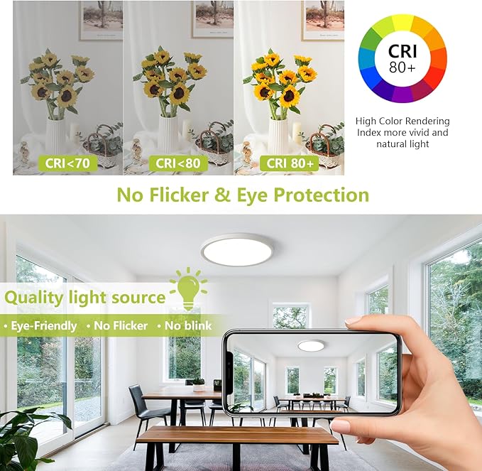 20 Inch Large LED Flush Mount Ceiling Light, 42W 4200LM Dimmable & 3000K/4000K/6000K Selectable, Low Profile Ceiling Fixtures for Bedroom Apartment Laundry Room Kitchen, White