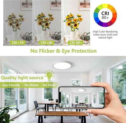 20 Inch Large LED Flush Mount Ceiling Light, 42W 4200LM Dimmable & 3000K/4000K/6000K Selectable, Low Profile Ceiling Fixtures for Bedroom Apartment Laundry Room Kitchen, White
