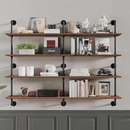 HDDFER Floating Book Shelves for Wall 4 Tier 70 inch Bookshelf Industrial Pipe Shelving Shelves Bookcase Industrial Bookshelves Pipe Shelf Wood Wall Shelf for Living Room