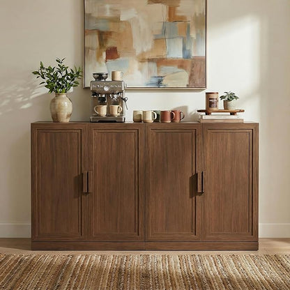 Casaphoria Adam Sideboard Buffet Cabinet with Storage, Sideboard Cabinet with Wooden Doors & Adjustable Shelves, 62" W x 36" H Coffee Bar for Entryway Kitchen Living Room, Walnut
