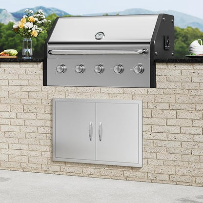 VEVOR BBQ Access Door, 33W x 22H Inch Double Outdoor Kitchen Door, Stainless Steel Flush Mount, Wall Vertical with Handles, for BBQ Island, Grilling Station, Outside Cabinet