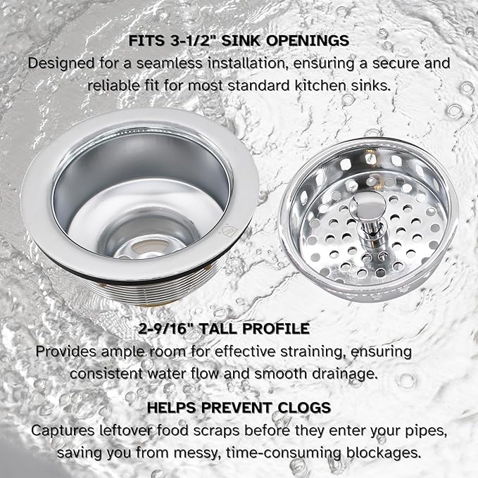 Westbrass A2165-26 4-1/4" OD Post Style Large Kitchen Basket Strainer with Waste Disposal Flange and Stopper Drain Set, Polished Chrome