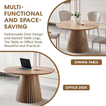 39.37-70.87 in Extendable Round Dining Table for 4 6 8, Modern Farmhouse Oval Dining Table with Removable Leaves & Solid Slatted Base, Wooden Expandable Dining Room Table for Kitchen Living Room