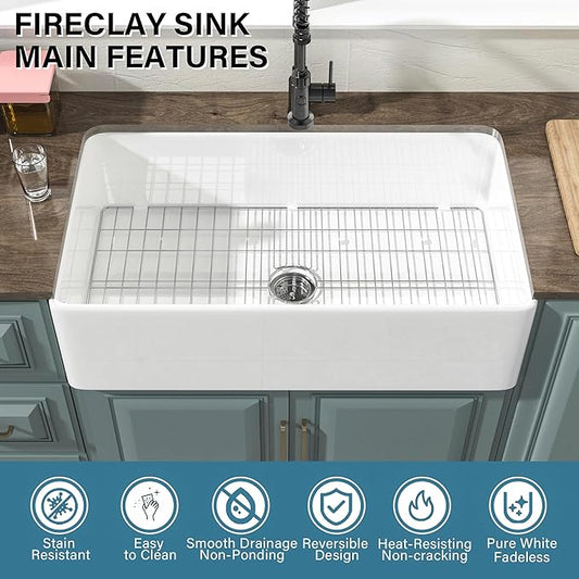 Extra Large White Farmhouse Sink 36 x 20 Inch, Firecaly Apron Front Undermount Farm Kitchen Sink Deep Single Bowl for Kitchen, w Accessories 2 Types, Fits MIN. Cabinet Size: 24"Dx39"W