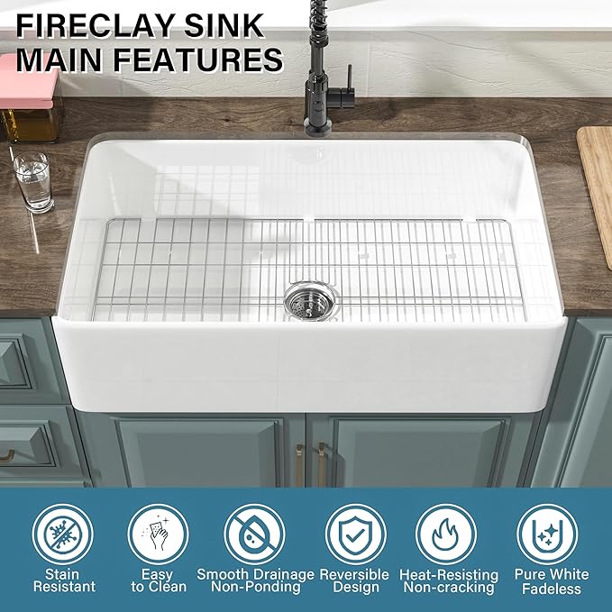 Extra Large White Farmhouse Sink 36 x 18 Inch, Firecaly Apron Front Undermount Farm Kitchen Sink Single Bowl for Kitchen, w Accessories 2 Types, Fits MIN. Cabinet Size: 21"Dx39"W