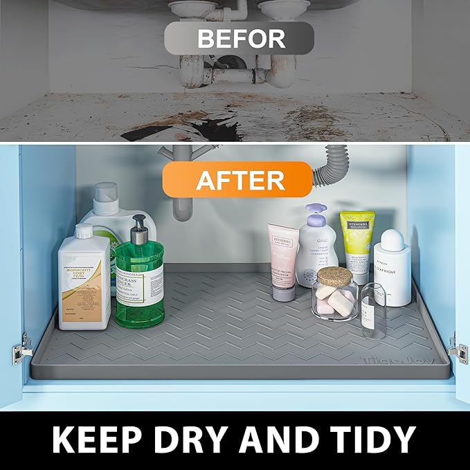 TigeJoy Waterproof Under Sink Mat 22" x 19", Shelf Liner Protector in Kitchen and Bathroom, Silicone Cabinet Liners for Organizers and Storage, Fit as Drawer Mats or Drip Tray