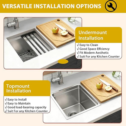 Undermount Bar Sink, 16 Gauges 304S Stainless Steel Workstation Sinks with Accessories, 13" x 15" x 10" Small Kitchen Sink for RV,Outdoor,Kitchen,Bathroom and Wetbar