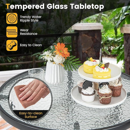Giantex Patio Bar Table, 38" Height High Top Bistro Table, 27" Round Tempered Glass Tabletop, Heavy-Duty Metal Frame, Outdoor Table for Bistro Porch Garden Balcony