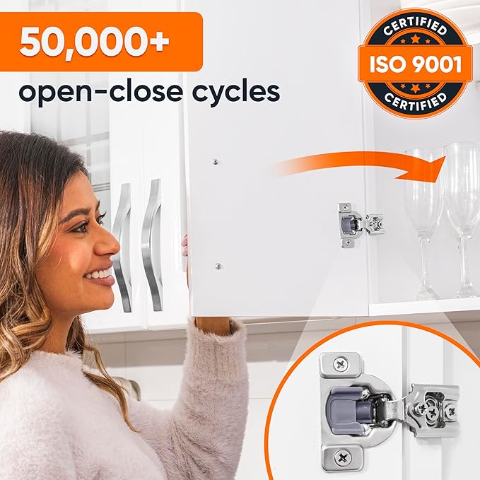 Decobasics 30 Pack Soft Close Cabinet Hinges – 3/4" Overlay for Kitchen Cabinet Doors, Face Frame Concealed Hidden Hinges – Stainless Steel, Self-Closing with 3-Way Adjustment & Slow Close Damper