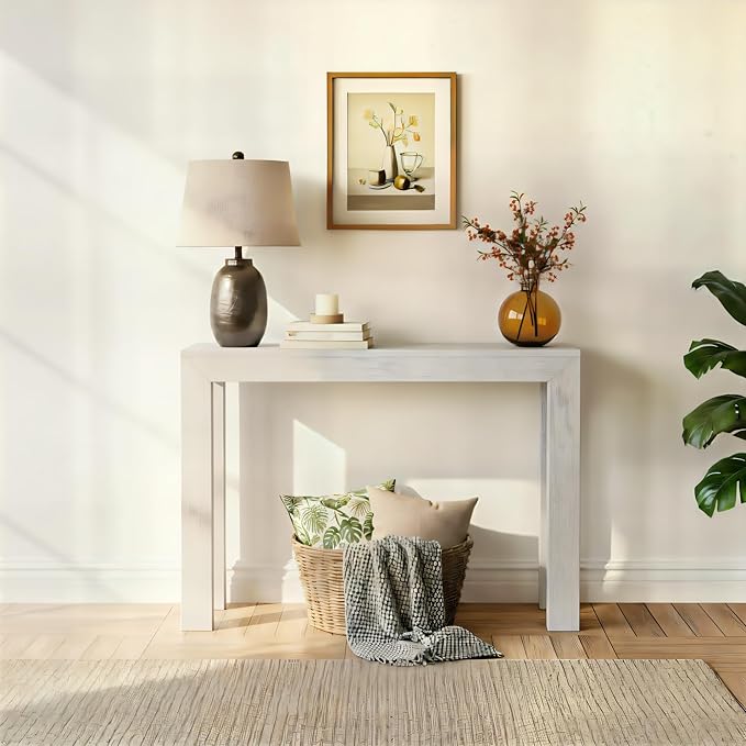 Plank+Beam Modern 46 Inch Console Table, Solid Pine Wood Entryway Table, Narrow Sofa Table for Hallway or Living Room, Seashell