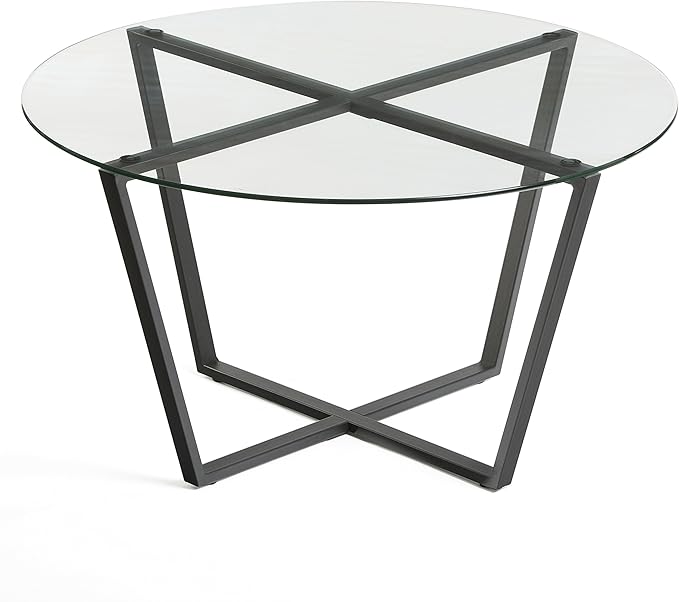 Mango Steam Round Metro Glass Coffee Table for Living Room & Dining Room - Clear Top/Black Base