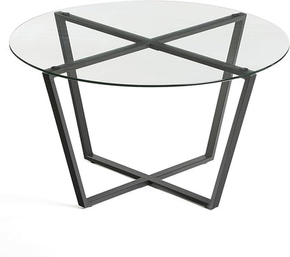 Mango Steam Round Metro Glass Coffee Table for Living Room & Dining Room - Clear Top/Black Base