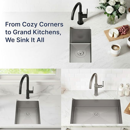 MENSARJOR Undermount Kitchen Sink, Premium 304 Stainless Steel Bar Sink,Single Bowl RV Sink, Handmade Basin Small Kitchen Sink,10"X17"Inch