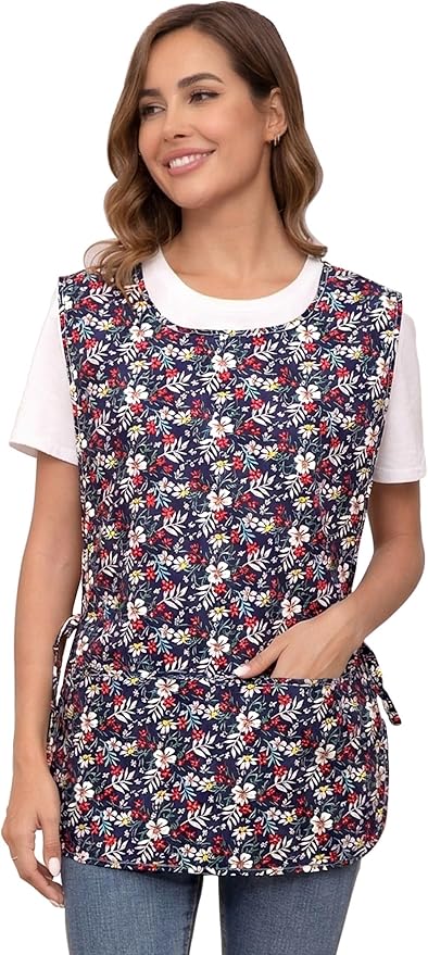 Nanxson Women Cobbler Apron with 2 Patch Pockets Cotton printed Smock with Side Ties for Work Chef kitchen CF3187