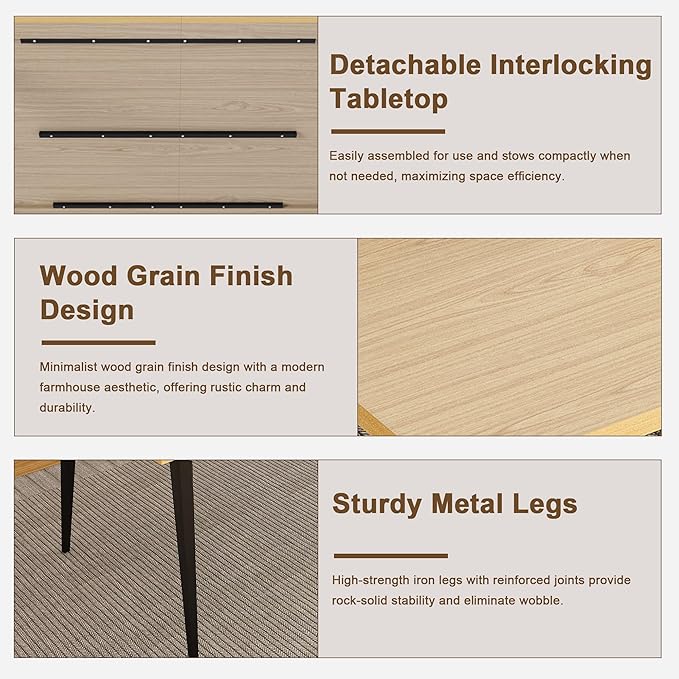 Dining Table Set with 4 Beige Dining Chairs, Rust-Resistant Iron Legs, Rectangular Kitchen Table for Dining Room & Patio(63 in Table and 4 Chairs)