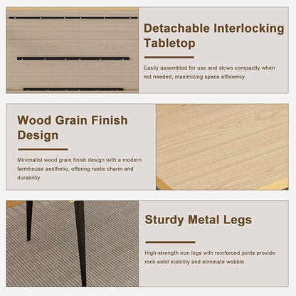 Dining Table Set with 4 Beige Dining Chairs, Rust-Resistant Iron Legs, Rectangular Kitchen Table for Dining Room & Patio(63 in Table and 4 Chairs)