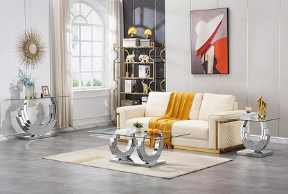 Homvent Glass Coffee Table Set Of 2, 1 Console Table Living Room Set, 2 Piece Modern Silver Tempered Glass Top Side Tables Bedroom Set Of 2 Rectangle Dinner Bedside Eating Sets For Living Room Bedroom