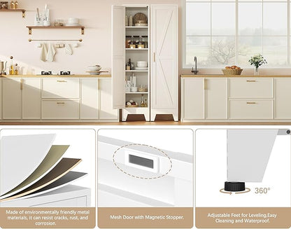 67“H Narrow Pantry Cabinet,Tall Skinny Pantry Storage Cabinet with Adjustable Shelves,Metal Narrow Kitchen Storage Cabinet,Slim and Thin Pantry Cabinets for Living Room Dining Room, White