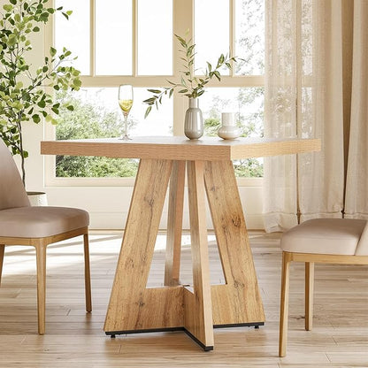 LITTLE TREE 31.5" Square Dining Table for 4, Small Space Kitchen Table with Pedestal Base, Farmhouse Wood Tables for Apartment, Dining Room & Living Room, Ideal for Cafe & Restaurant Use (Brown)