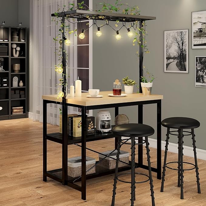 CABIHOME 42" Multi-Functional Kitchen Island with Storage – Heavy-Duty Wood & Metal Design, Microwave Shelf, 3-Tier Shelves, 5 Hooks, Coffee Bar Convertible (42"x28"x72")