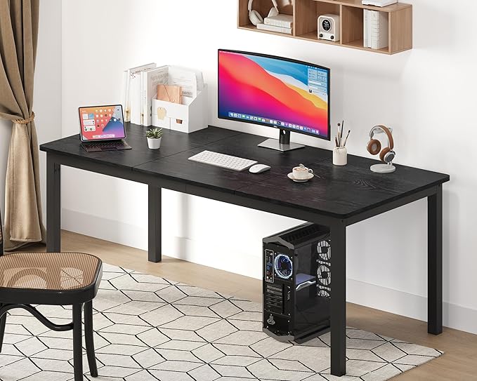 GarveeHome 78.7 in Industrial Dining Table for 6, Wooden Long Dinner Table with Mortise Tenon Design, Kitchen Table with Sturdy Metal Legs, for Dining Room Home Office Living Room, Black