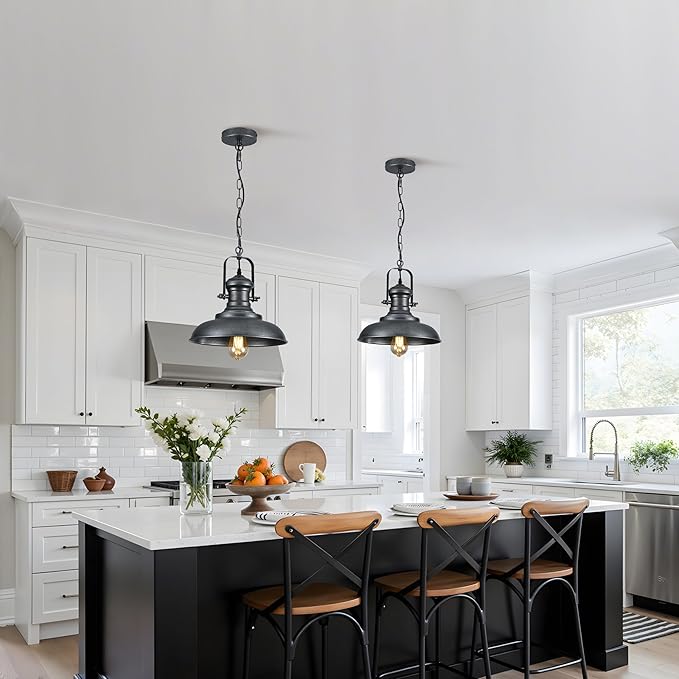 12.2" Hand-Painted Bronze Industrial Farmhouse Pendant Light, Modern Rustic Dome Hanging Ceiling Lighting Fixture for Bar, Cafe & Dining Room