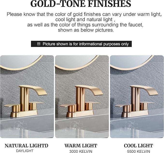 Ultimate Unicorn Bathroom Faucet for Sink Champagne Bronze, 4 Inch Bathroom Faucet for 3 Hole or 2 Hole, 2 Handle Waterfall Faucets with Pop up Drain, Centerset Faucets for RV Counter